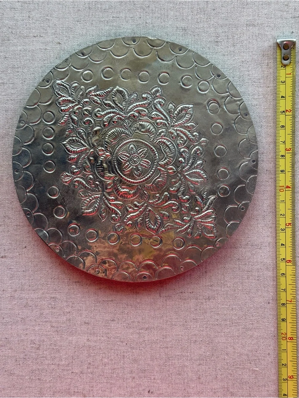 WORLD MARKET SILVER EMBOSSED FLORAL METAL TRIVET